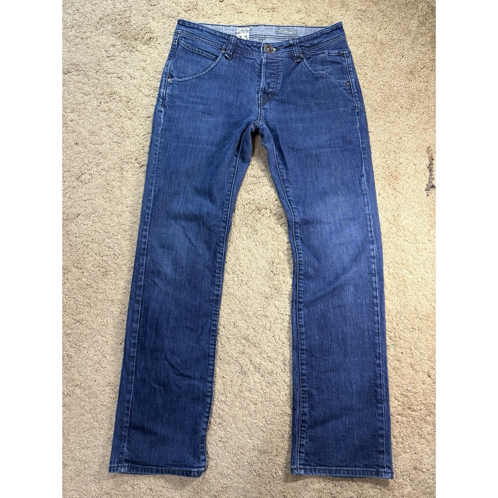 Volcom Nova Jean Men 33 Blue Denim Button Fly Straight Leg Skater Casual